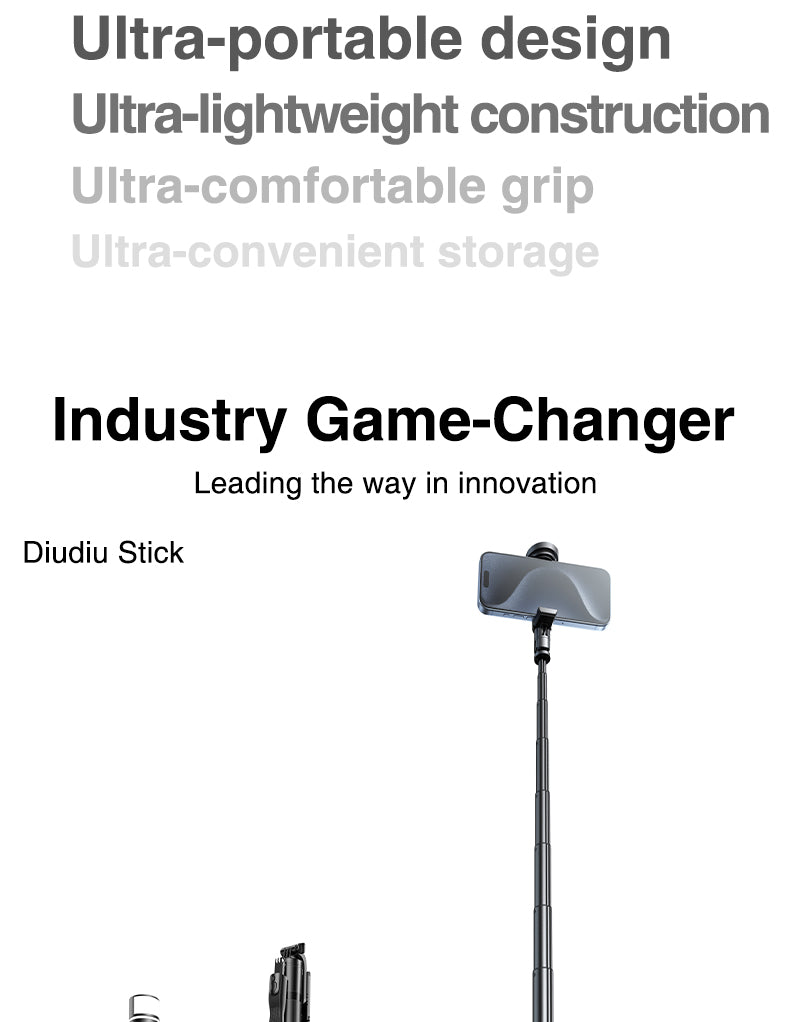Ultra portable lightweight selfie stick tripod design detail