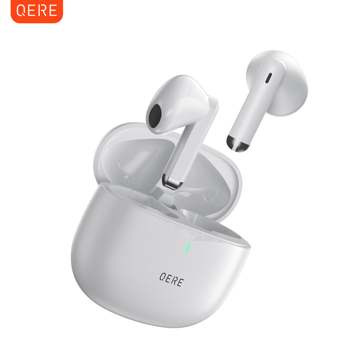 QERE E28 white true wireless earbuds with charging case