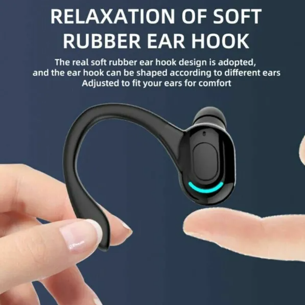 Soft rubber ear hook being flexed to fit different ear shapes