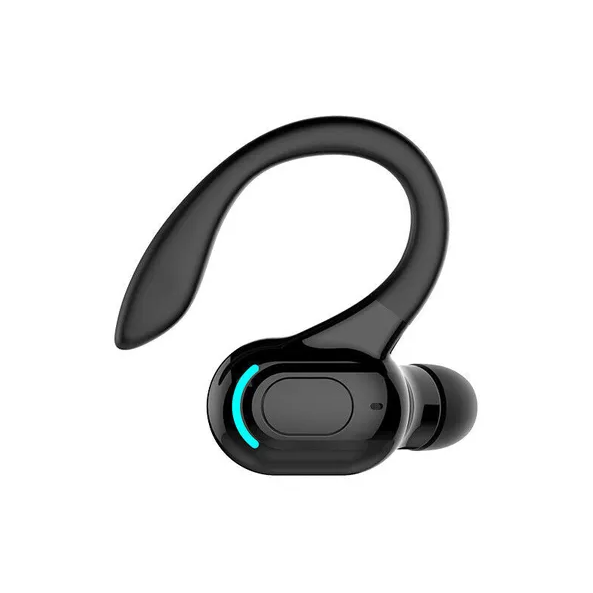 Black wireless sport earbud with over-ear hook for running