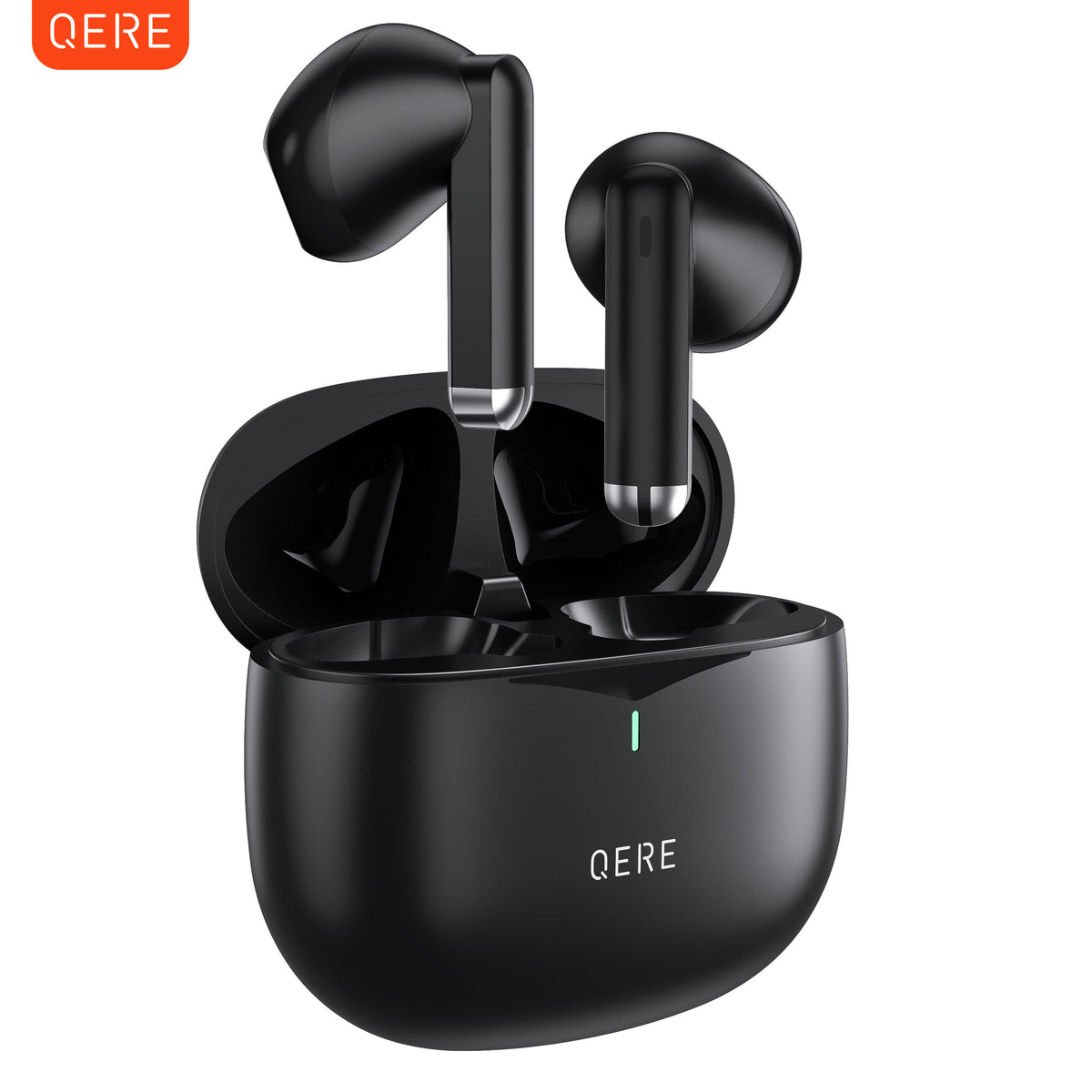 QERE E28 black true wireless earbuds with charging case